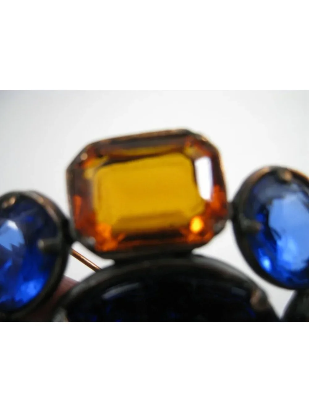 Yves Saint Laurent Vintage Statement Brooch Blue Glass Faceted Copper Tone READ
